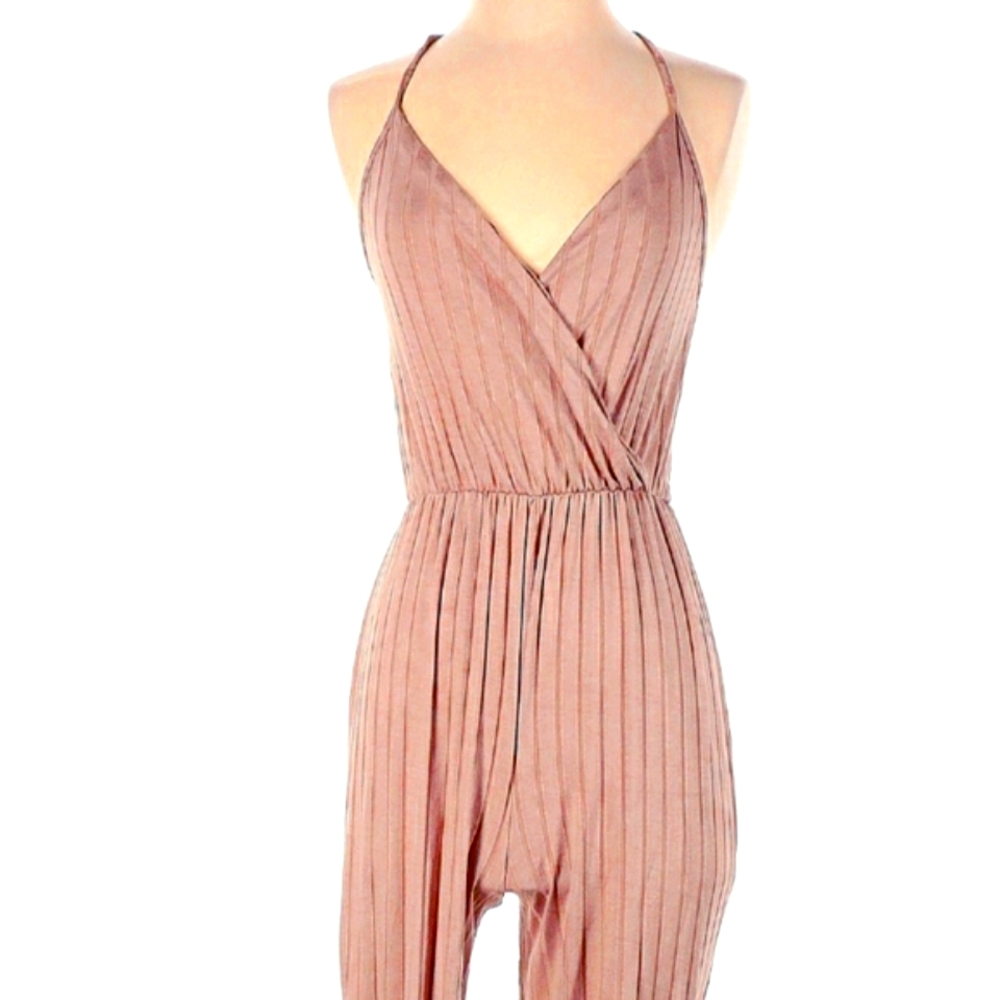 ~NEW~Rolla Coaster-Women's Wide Ribbed Textured Jumpsuit / Romper - Pink/Mauve